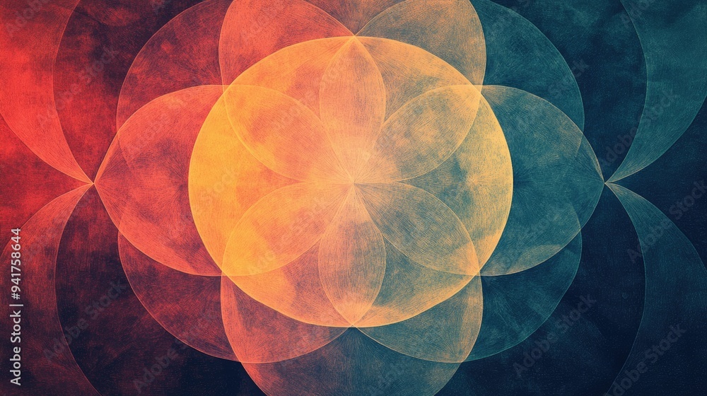 Poster simple, elegant lines in a circular pattern, representing the life cycle, with a harmonious blend of