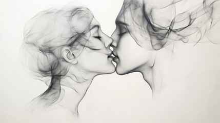 Soft, flowing lines gently embracing each other, representing the warmth and tenderness of love, set against a clean white backdrop.