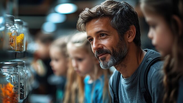 small group of kids in class learning about environment with teacher.stock image