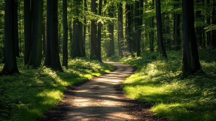 Obraz premium Sunlit Path Through a Lush Forest