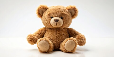 Obraz premium A Brown Teddy Bear Sitting on a White Background, Isolated, Plush, Cute , teddy bear, stuffed animal, toy