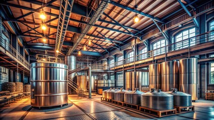 Industrial Chic: Warehouses, breweries, industrial landmarks, metallic tones, exposed beams