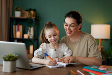 Girl doing homework or online education.