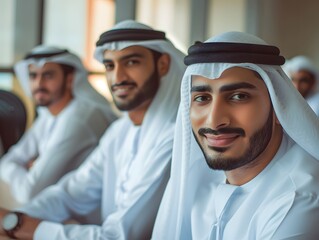 Group of corporate Arab businessmen meeting in the office