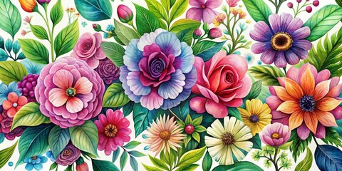 A Watercolor Painting of a Colorful Bouquet of Flowers, Watercolor, Botanical, Floral, Painting