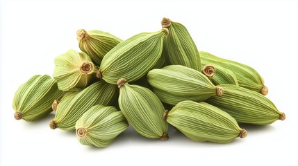 Pile of cardamom, elaichi pods isolated on a white background 