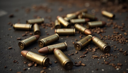 Bullet shells on ground, aftermath of firefight