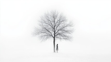 Fototapeta premium Thoughtful human Embodying Self-Reflection and Self-Awakening, Centered on a Minimalist environment Background, Graphic Resources, Wallpapers, illustration, 