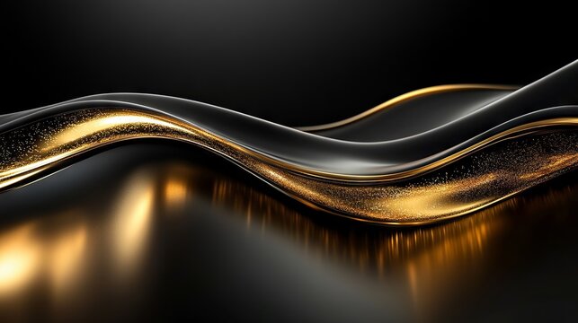 Elegant black and gold abstract wave design with a glossy finish