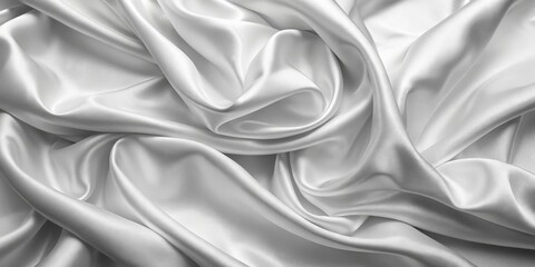 Fototapeta premium Abstract White Satin Fabric Drapes, Texture, Background, Smooth, Shiny, Silk, Fabric