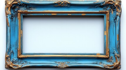 empty baby blue horizontal picture frame mockup template realistic isolated on white background.stock image