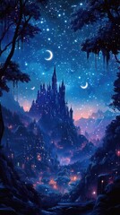 Fototapeta premium Enchanted Castle Under a Starry Night Sky