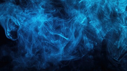Abstract blue smoke swirling against a black background, mysterious and ethereal -