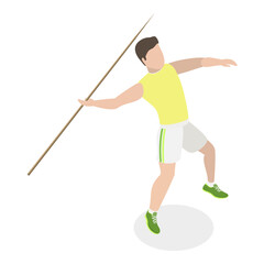 3D Isometric Flat Vector Set of a Character Javeling Throwing, Sports Activity. Item 4