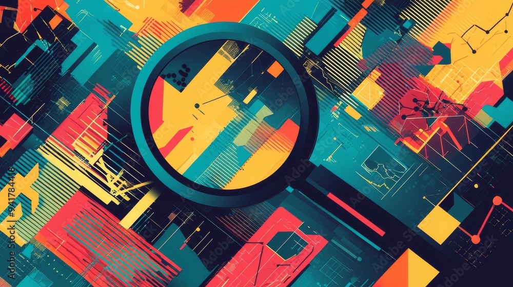 Poster abstract geometric pattern with magnifying glass.