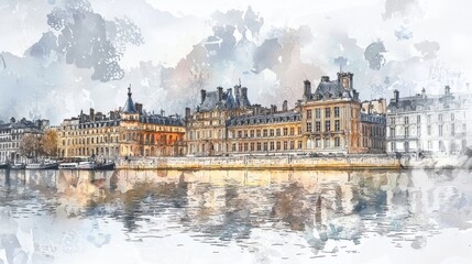 Fototapeta premium Watercolor Painting of Paris Buildings.