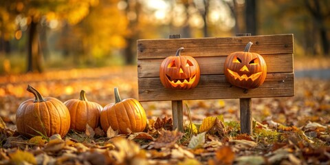 Autumnal Pumpkin Sign with Jack-o-Lanterns, halloween , fall , pumpkins , jack-o-lantern
