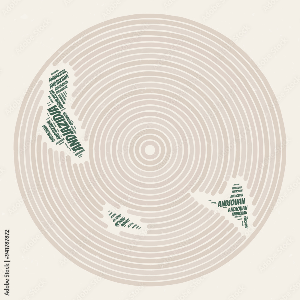 Poster typography style image of comoros country. regions word clouds of comoros. vintage image design with