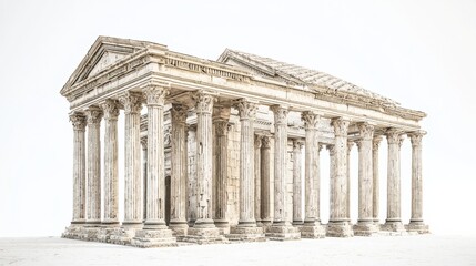 Obraz premium Ancient Roman Temple Ruins Isolated on White Background.