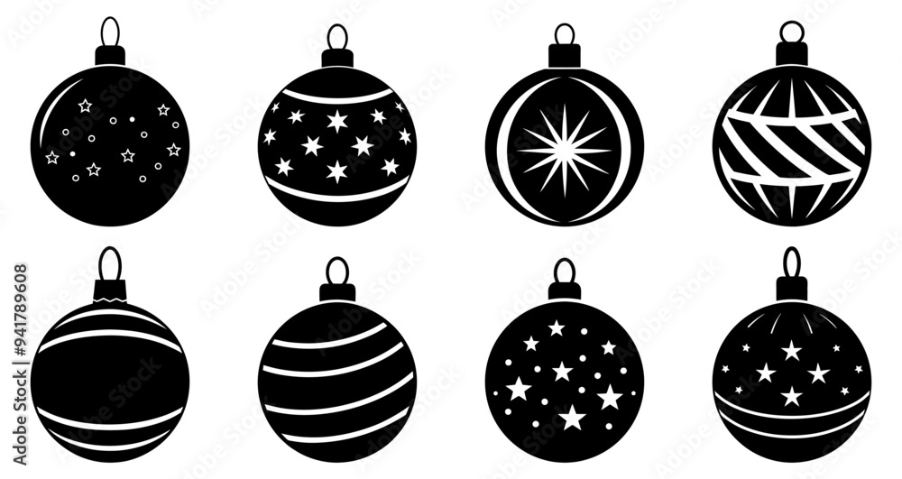 Wall mural christmas ball icon. set of black christmas balls. christmas ball icons in flat design. vector illus