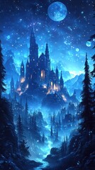 A Majestic Castle Perched on a Cliffside Under a Starry Sky