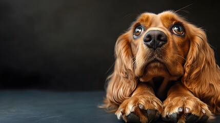 Adorable Cocker Spaniel Puppy Resting its Head on Paws and Looking Up with Ample Copy Space for Text or Overlay