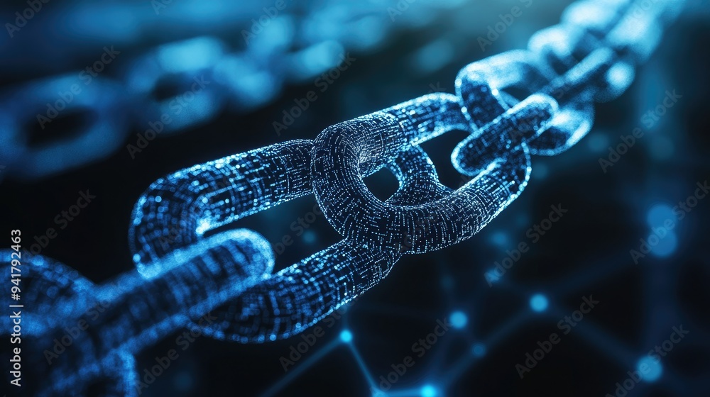Poster top view of a blockchain ledger icon with digital connections, with room for copy space.