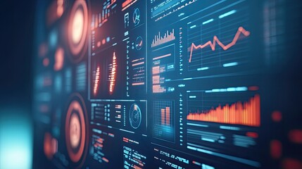 Obraz premium Top view of a business intelligence (BI) platform with analytics, with room for copy space.