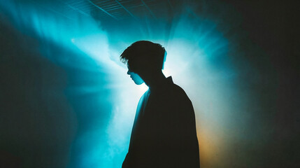 Silhouette of a person against the background of backlighting