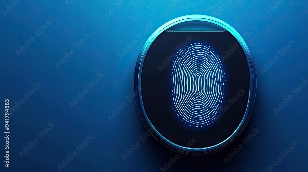 Fototapete Top view of a fingerprint scanner with a digital security lock, with space for copy text.