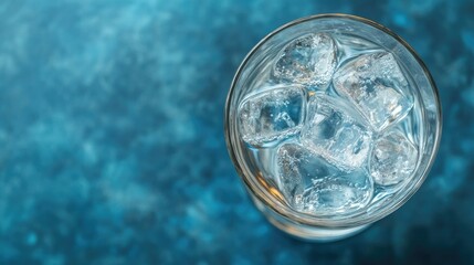 Top view of a glass of Greek ouzo with ice and water, with ample copy space.