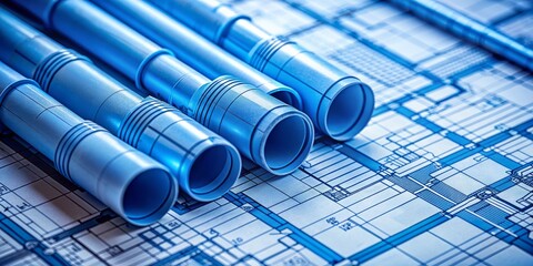 Blueprints and Pipes A Close-up Perspective of Architectural Design, construction, blueprint, engineering, plumbing
