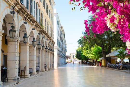 Corfu town, central square in old town of Kerkyra, Corfu Greece