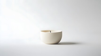 Minimalist Candle: A small, plain white candle in a minimalist holder, centered on a white background, with a faint shadow for depth.
