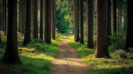 Fototapeta premium Forest Path in Sunlight.