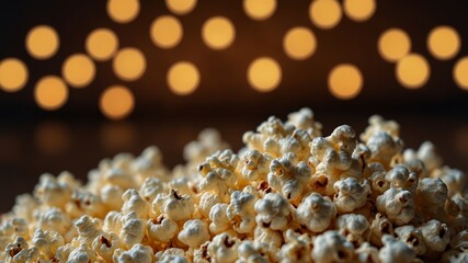 Close-up of popcorn with warm and cool lighting.