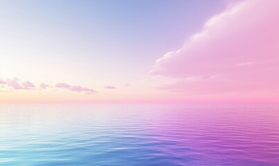 Naklejka premium A beautiful ocean with a pink and purple sky. The sky is filled with clouds and the water is calm