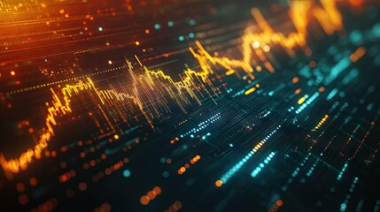 Fototapeta premium Close-up of a digital screen displaying a gold price chart with fluctuating lines and data points, reflecting market trends