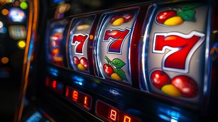 Slot machine showing winning combination in casino