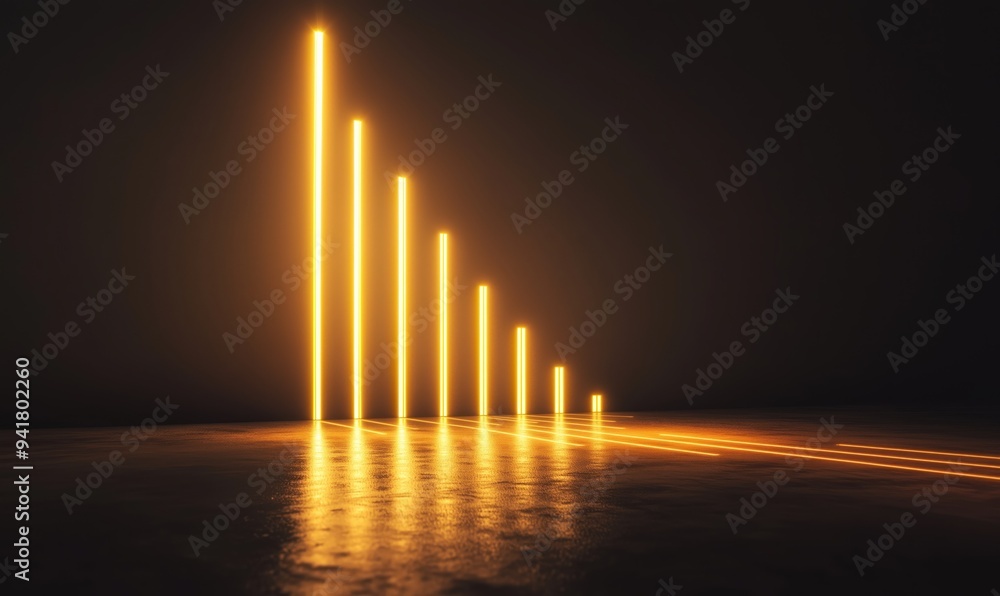 Poster a series of yellow lines are projected onto a dark background, creating a sense of depth and movemen