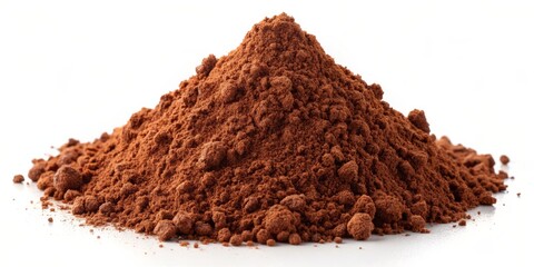 Close-up of a Pile of Brown Cocoa Powder on White Background, Cocoa Powder, Chocolate, Dessert, Baking