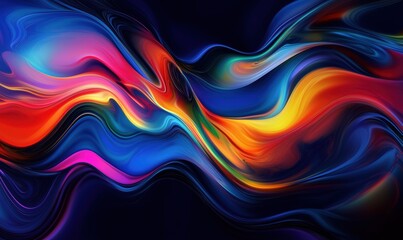 Obraz premium A colorful, abstract painting with a blue and red wave. The colors are vibrant and the brushstrokes are bold. The painting evokes a sense of movement and energy