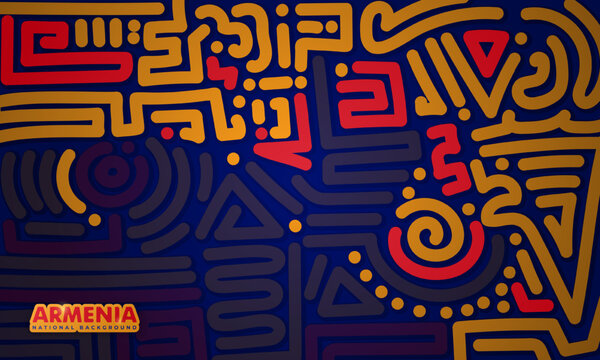 Abstract maze dots background with orange red and blue design. Armenia independence day template