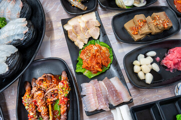 Fermented Skate and Steamed Pork Slices Served with Kimchi