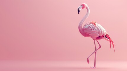 Pink Flamingo Bird Standing on Pink Background