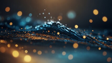 Flowing wave of light in blue tones and with gold splashes.