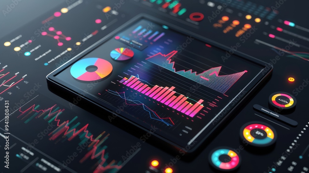 Poster data analytics dashboard with charts and graphs