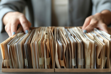 Organized Office Files and Documents in Storage Box  Business Records Archive, Filing System