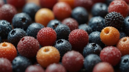 Fresh and frozen berries on pastel backgrounds.