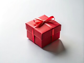 Obraz premium Minimal Festive Delight: Simple red gift box placed on a clean white surface, emphasizing the beauty of simplicity and isolation